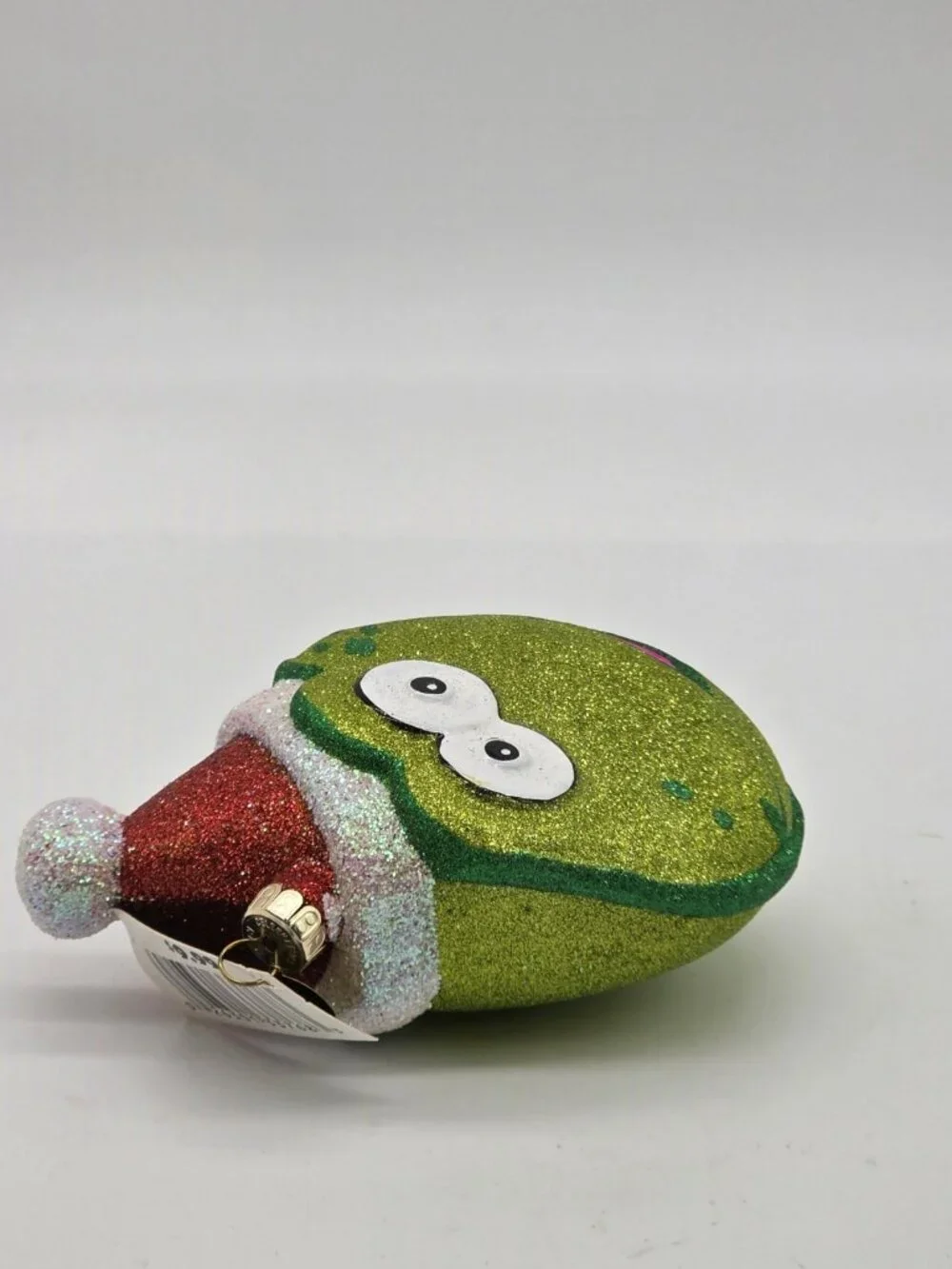 Radko Christmas Ornament Green Glitter Frog Head 25th Anniversary Glass Holiday